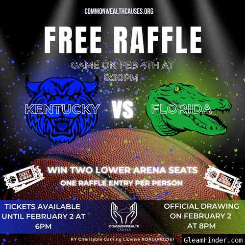 FREE RAFFLE - Win Two Tickets for UK vs Florida Basketball (Lower Arena)