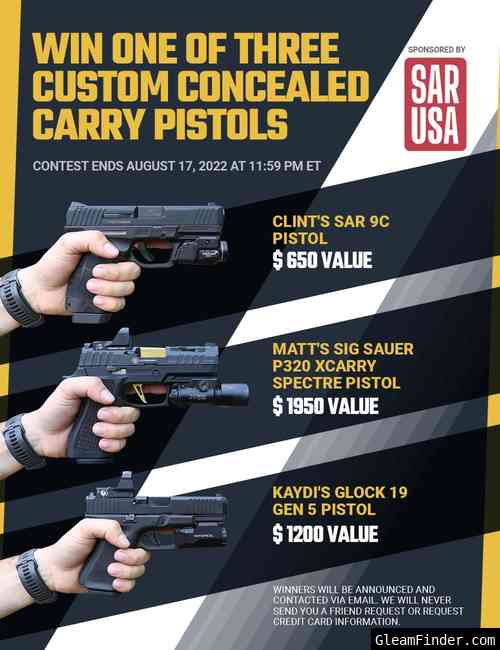 Win One Of Three Custom Concealed Carry Pistols