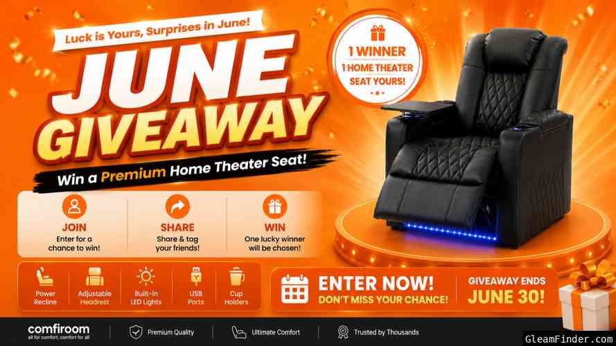 comfiroom June 2026 Giveaway: Win a Black Home Theater Recliner Worth $899