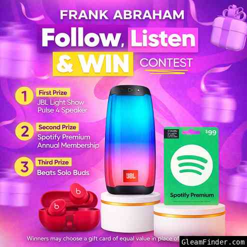 Frank Abraham Music -  Follow, Listen & Win Giveaway 2026