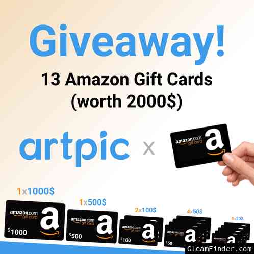 Amazon Gift Cards Giveaway - 13 Gift Cards Worth 2000$