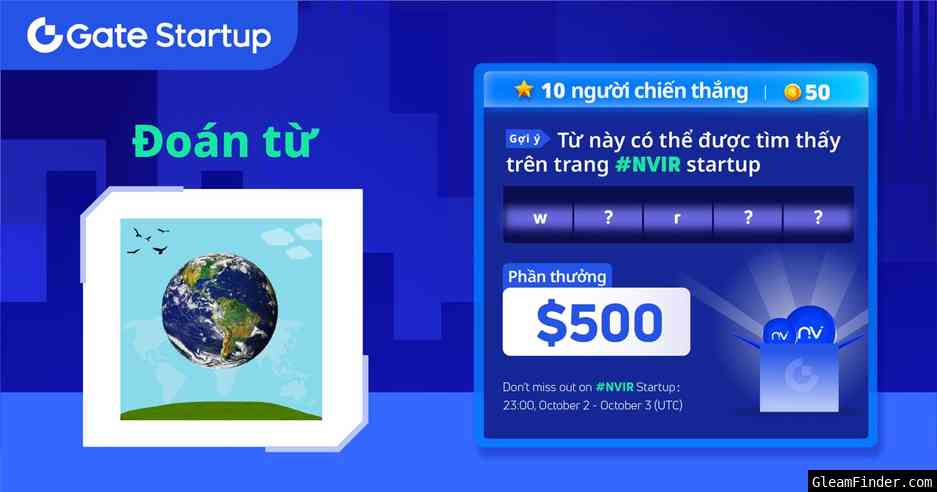 Đoán từ về Gate.io Startup $NVIR: chia sẻ $500!