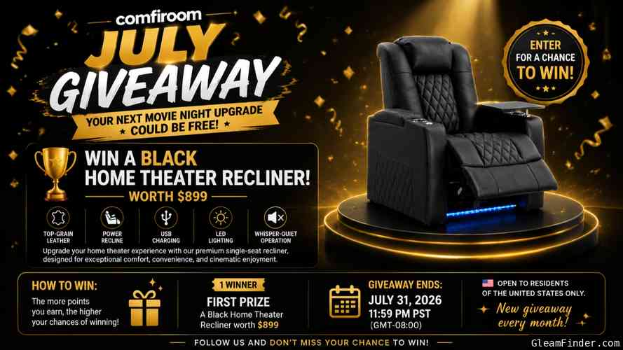 comfiroom July 2026 Giveaway: Win a Black Home Theater Seating Worth $899